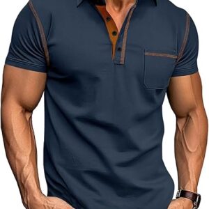 Men's Polo Shirts Short Sleeve Golf Polo T Shirt Lightweight Casual Button Down Shirts Summer Collared with Pocket