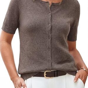 Arach&Cloz Women's Wool Blend Cropped Lightweight Short Sleeve Business Casual Cardigan Tops
